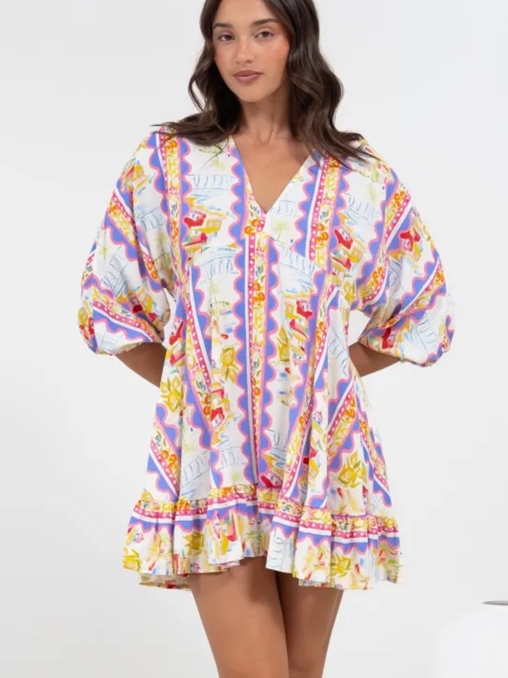 Label of Love Fiorella Greek Tropical Print Mini Dress Cover Up size medium